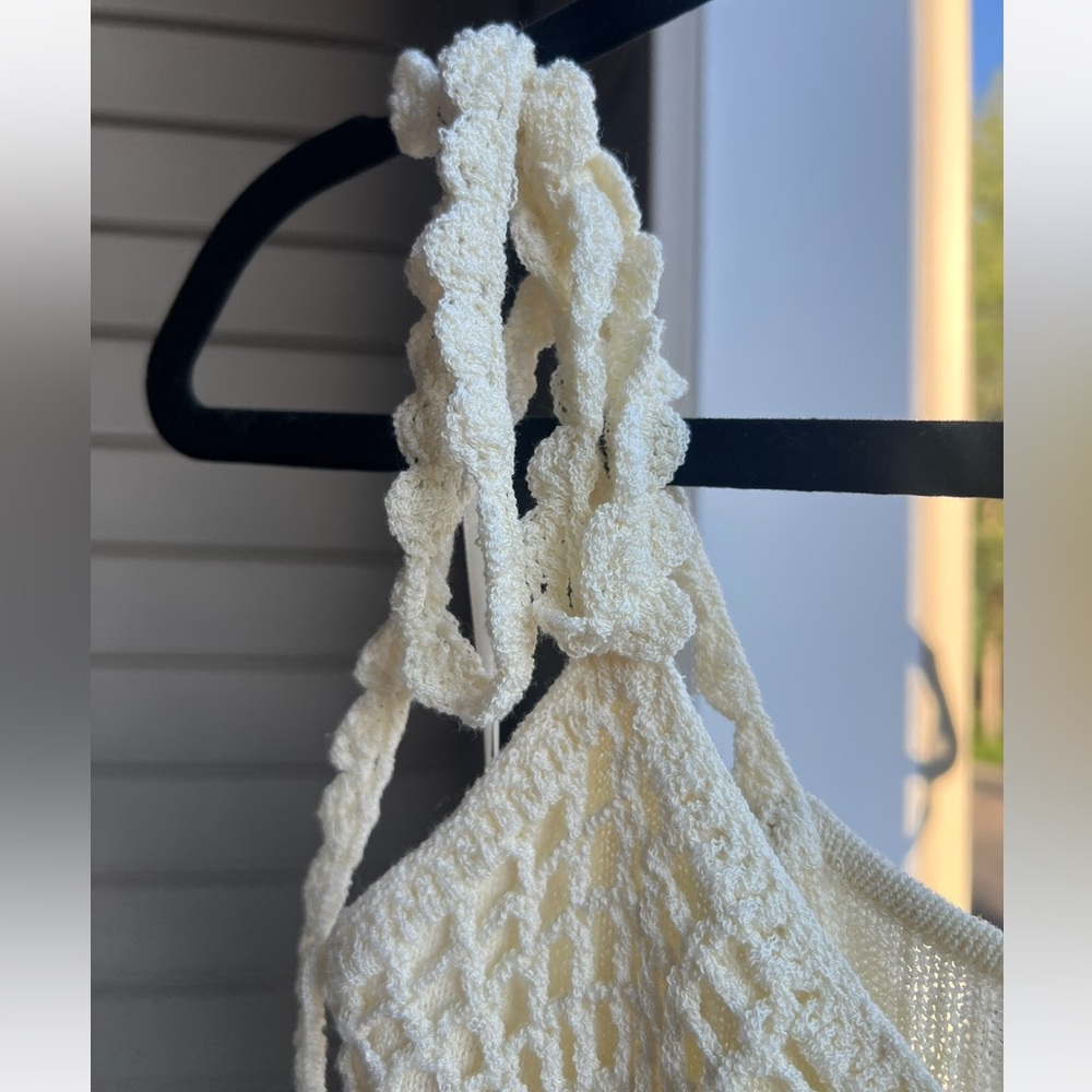 🆕 Line & Dot Cream Crochet Knit Maxi Dress Small Boho Beach Resort Cover Up - Picture 9 of 16